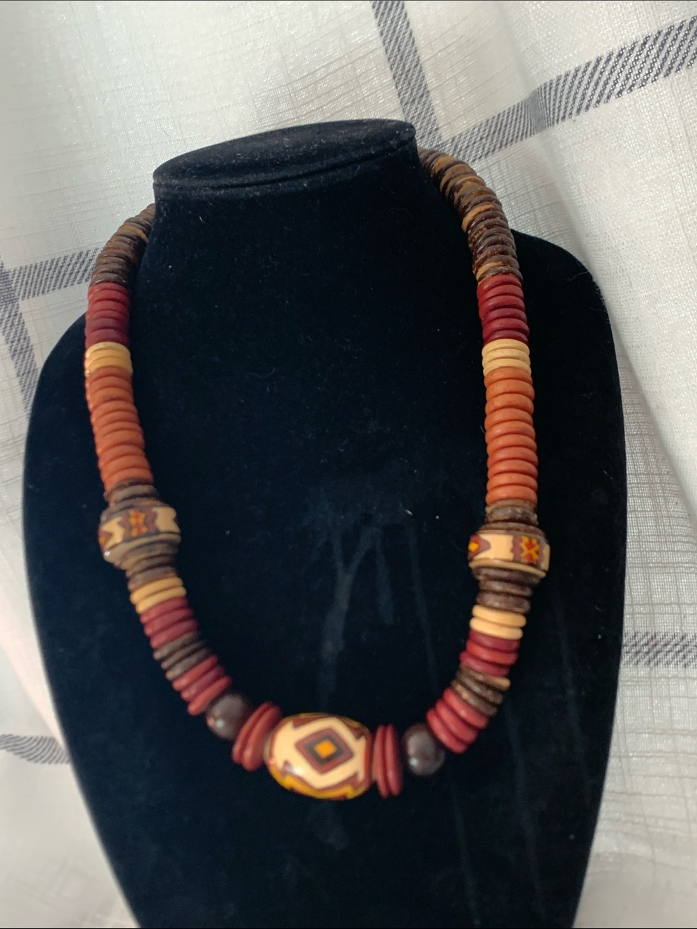 Boho Multicolor Earth-Tone Beaded Necklace in Red & Brown